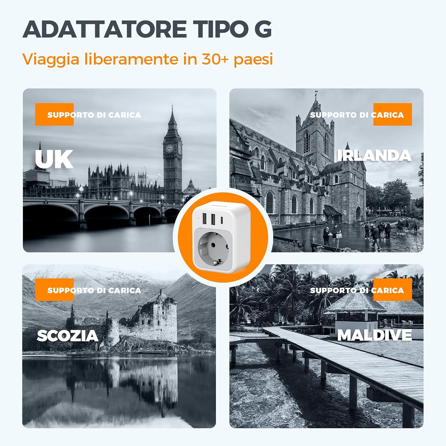 Detalle de TESSAN Adattatore da Viaggio USB C PD 35W