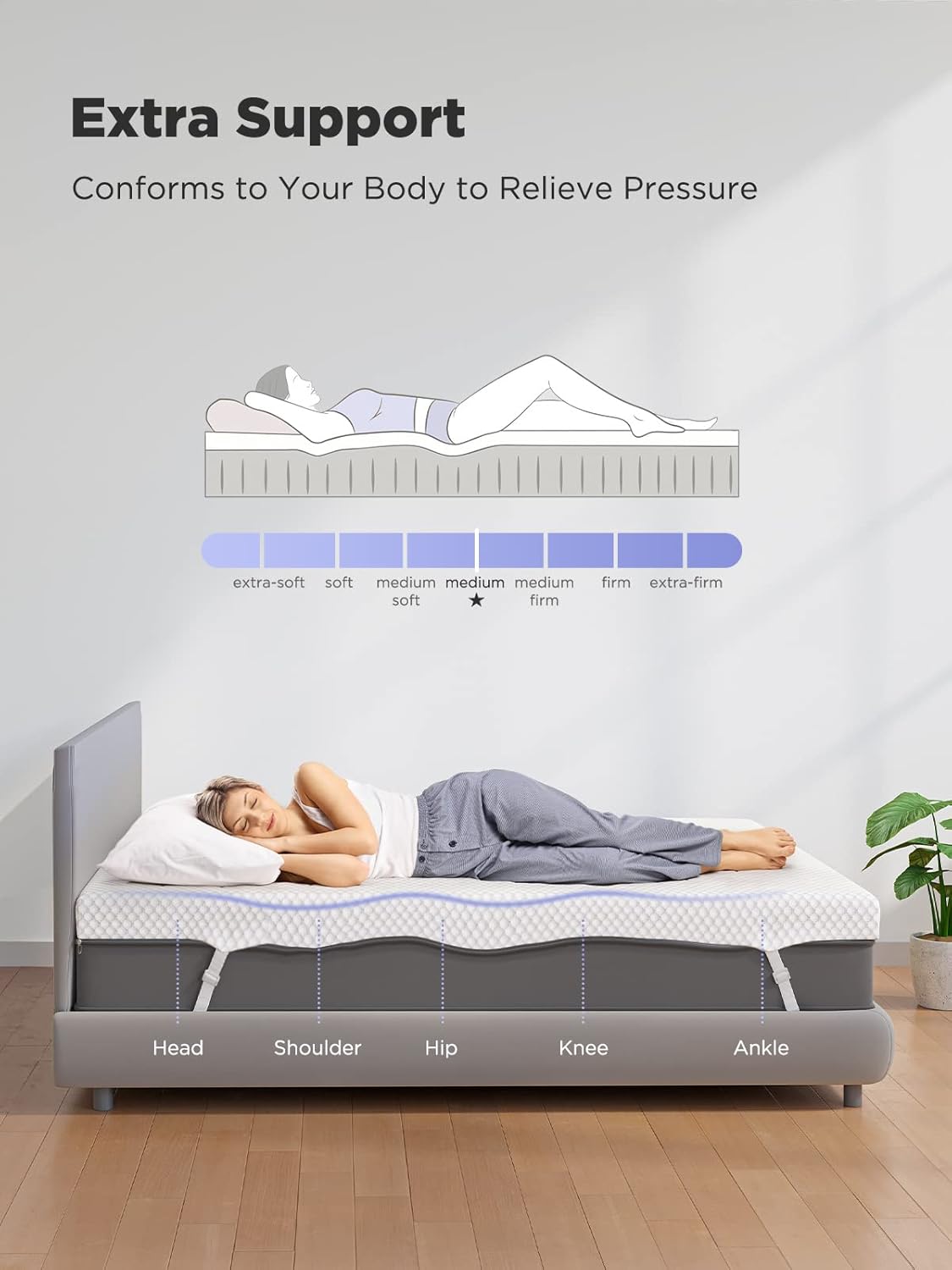 Detalle 2 de PERLECARE 3 Inch Gel Memory Foam Mattress Topper for Pressure Relief (Queen) — Cooling Comfort & Washable Cover
