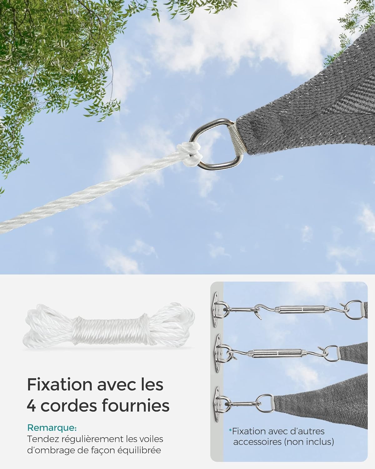 Thumbnail 6 de SONGMICS voile d’ombrage 5 x 5 m en HDPE respirant GSS55GY (gris anthracite)