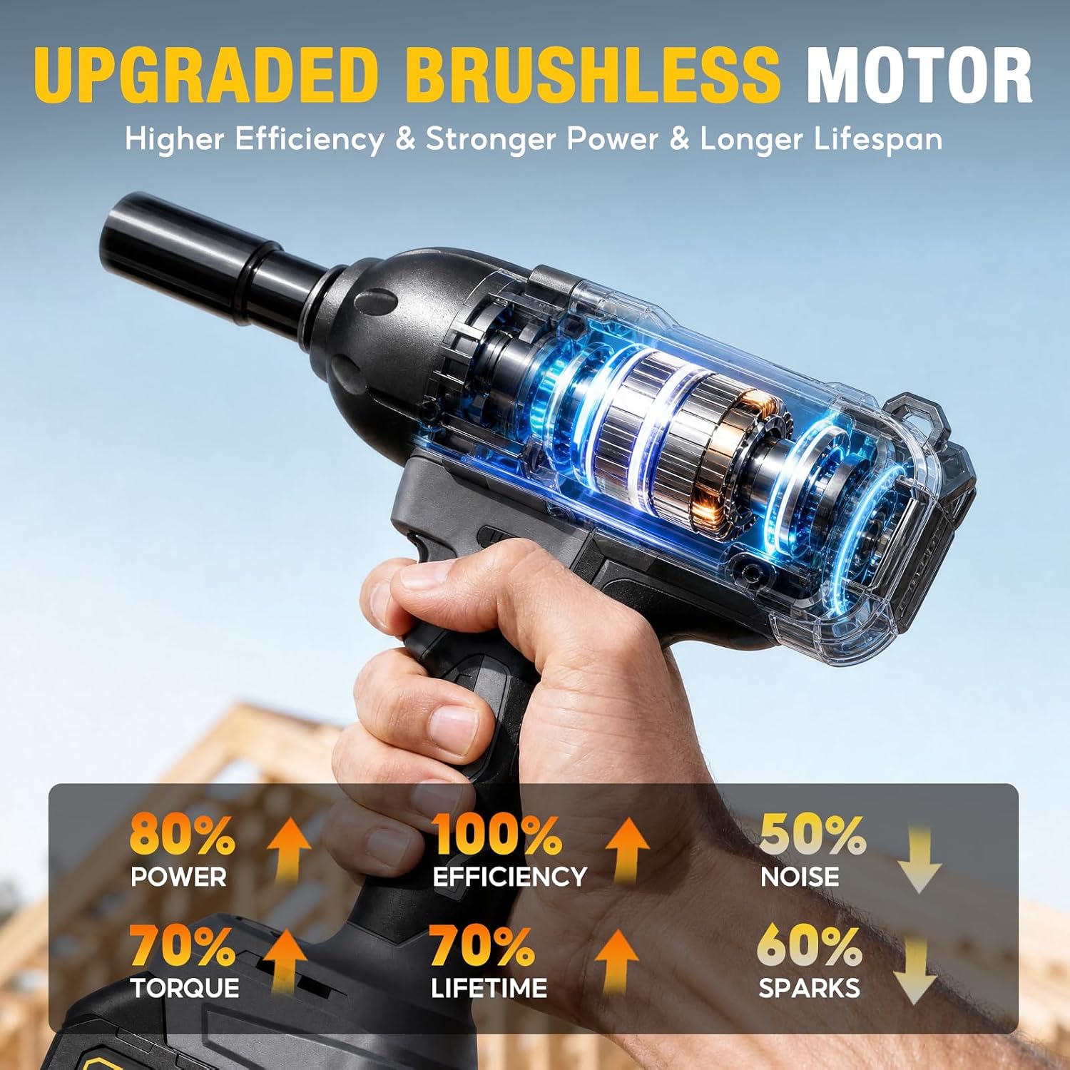 Detalle 2 de SoarFly 1/2-Inch Cordless Impact Wrench, 738 Ft-lbs, Brushless, 21V