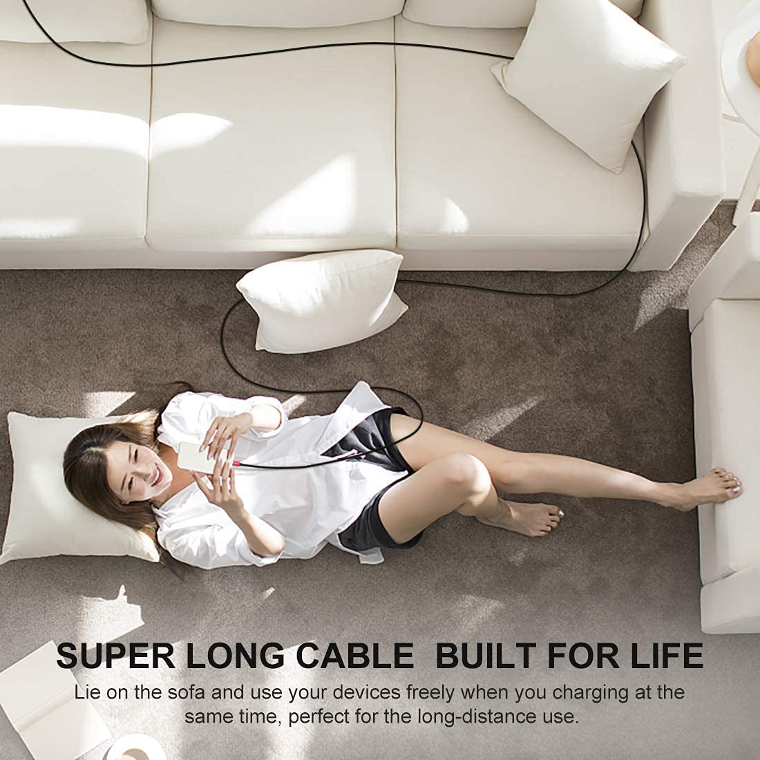 Detalle 2 de CLEEFUN 6m (20ft) USB-A to USB-C extra-long cable with QC 3.0 fast charging