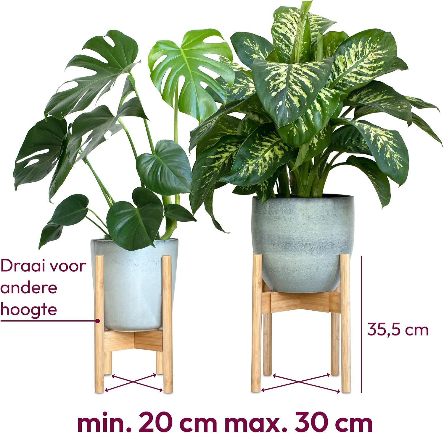 Thumbnail 6 de Gadgy GG0913-UK plantenstandaard, set van 2 van bamboe, verstelbaar Ø 20–30 cm