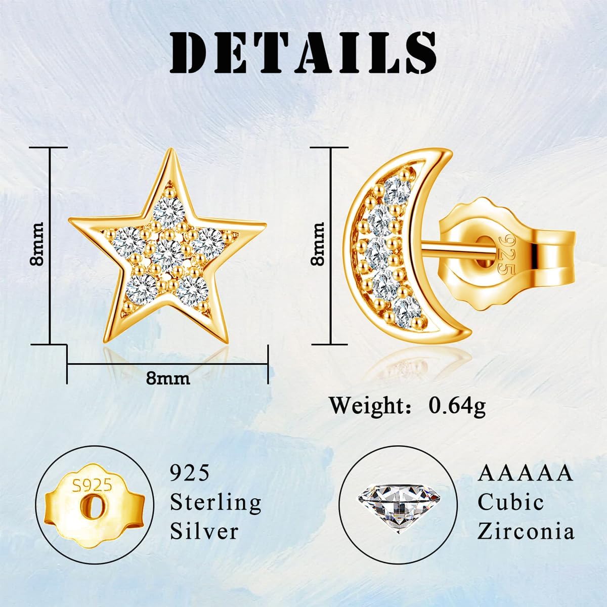 Thumbnail 1 de Kamise Ohrstecker aus 925 Sterling Silber mit Stern & Mond (8 mm) für Damen und Kinder
