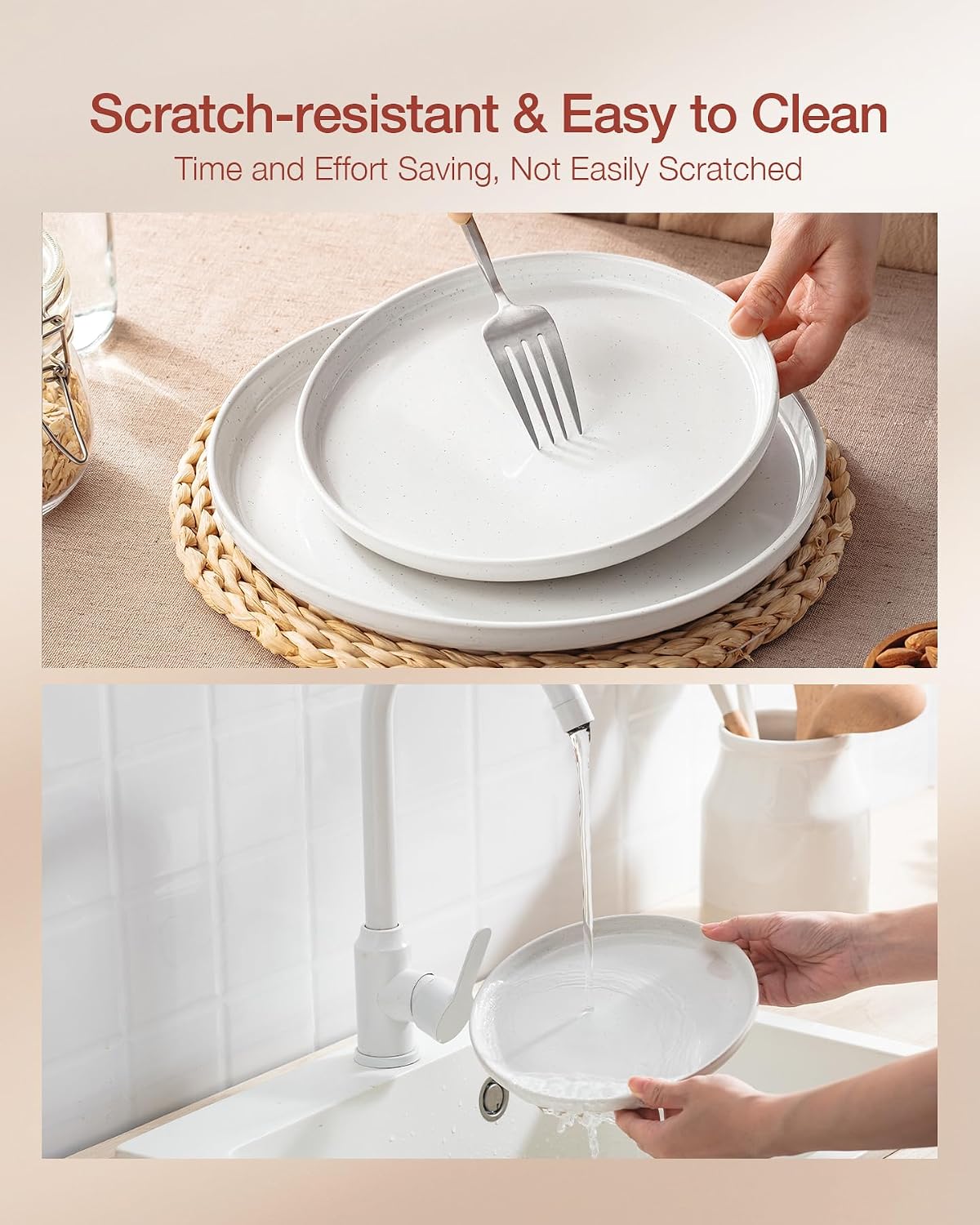 Thumbnail 6 de Famiware Milkyway Stoneware Dinnerware Set for 4 (16 Pieces) – Scratch-Resistant, Microwave & Dishwasher Safe in White