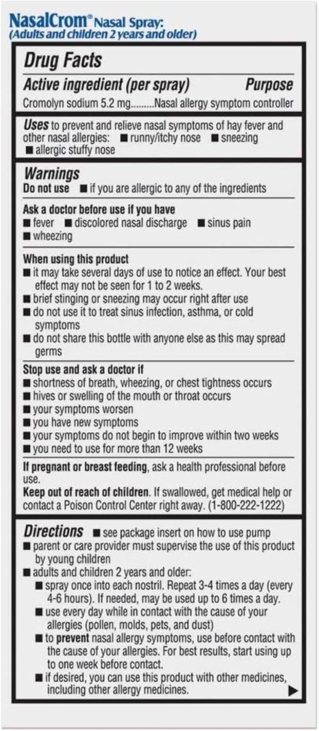 Detalle 2 de NasalCrom ME01101 Nasal Allergy Spray, 200 Sprays, 0.88 Fl Oz, 2-Pack