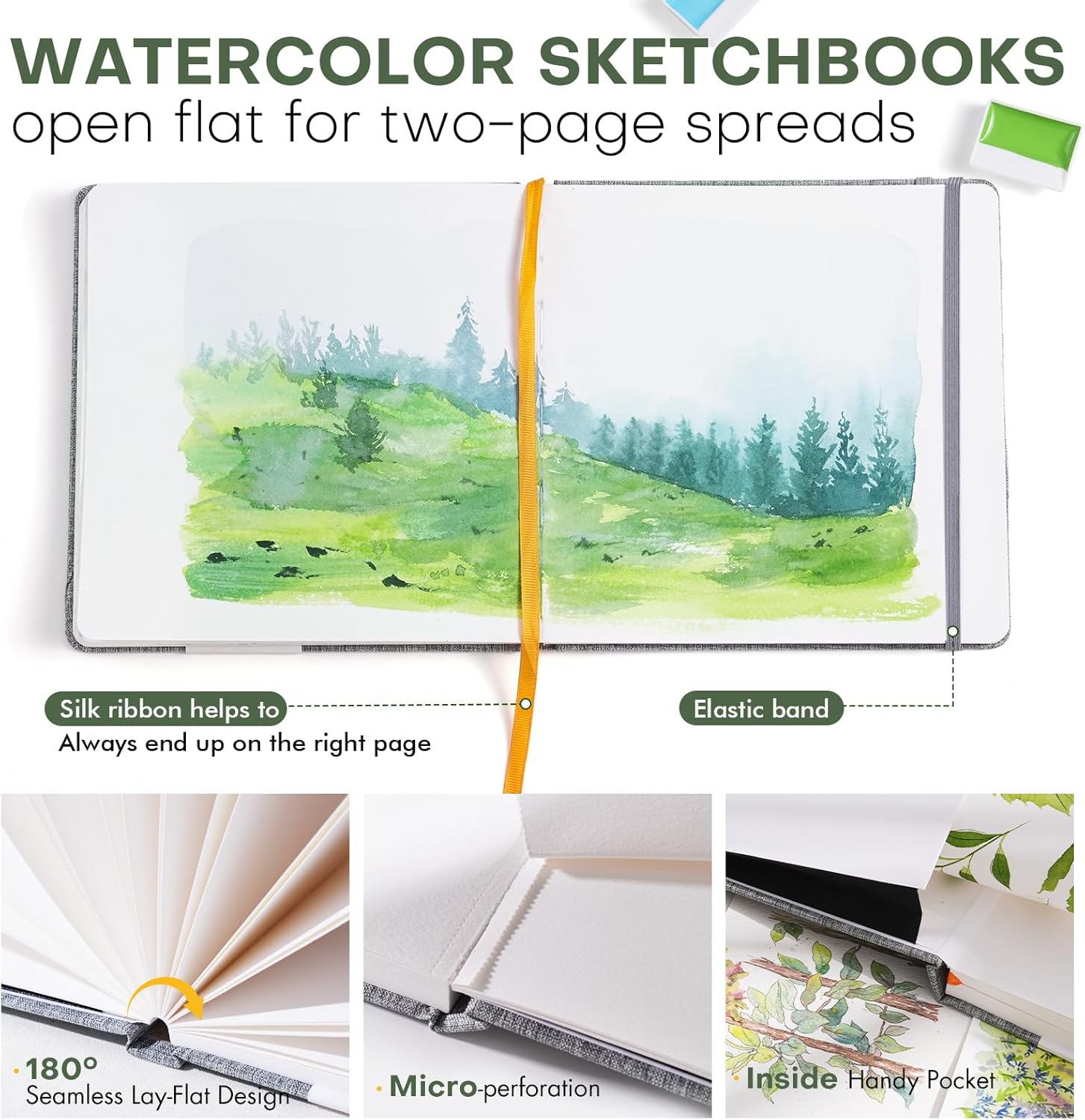 Thumbnail 5 de Fuumuui 30 Sheets Watercolour Journal – 7.6 x 7.6 in (19.3 x 19.3 cm) 100% Cotton Cold Pressed Paper