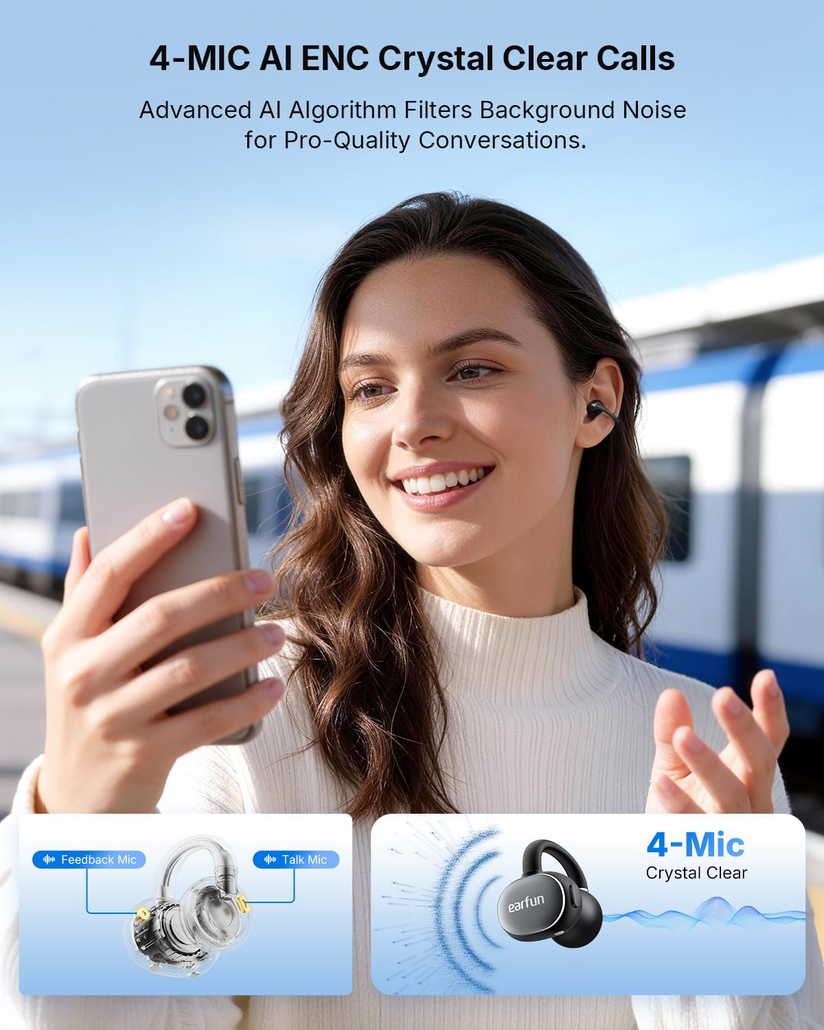 Detalle de EarFun Clip 2 Open Ear Headphones: Clip-On Comfort with Hi-Res LDAC and Open-Ear Awareness