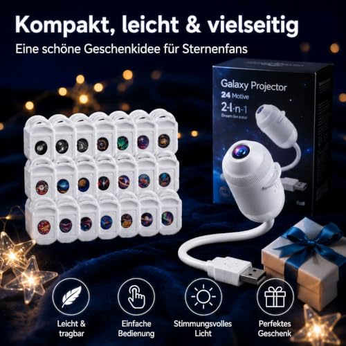 Detalle de Lwloltio HD Smart Dynamic 5D Galaxy Projektor – 24 Filme, USB, 360° Verstellbar