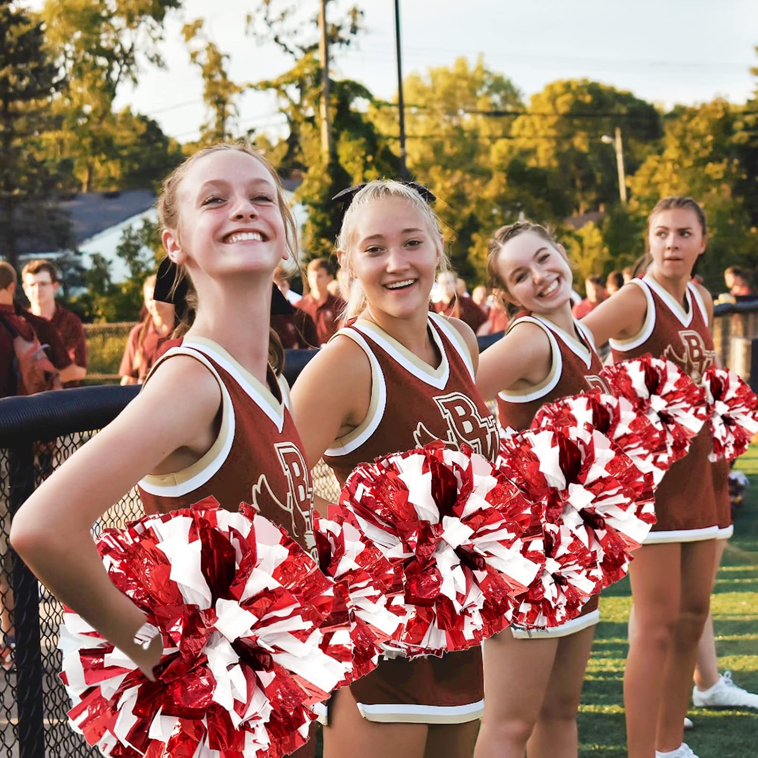 Detalle de CREATIEE-PRO Cheer Pom Poms, 4-Piece Red-and-White Metallic Set
