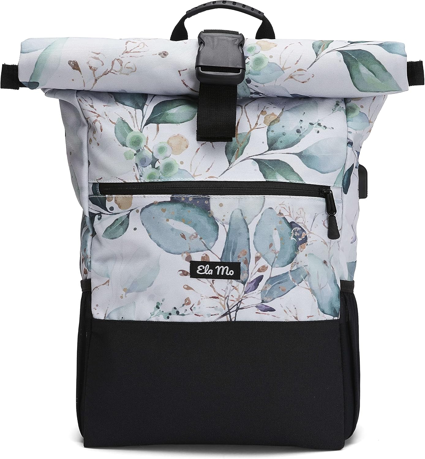 Detalle de Ela Mo Rucksack Damen – Rolltop mit variablem Volumen (18–26 l) und Notebookfach bis 17" – Wasserles Gold