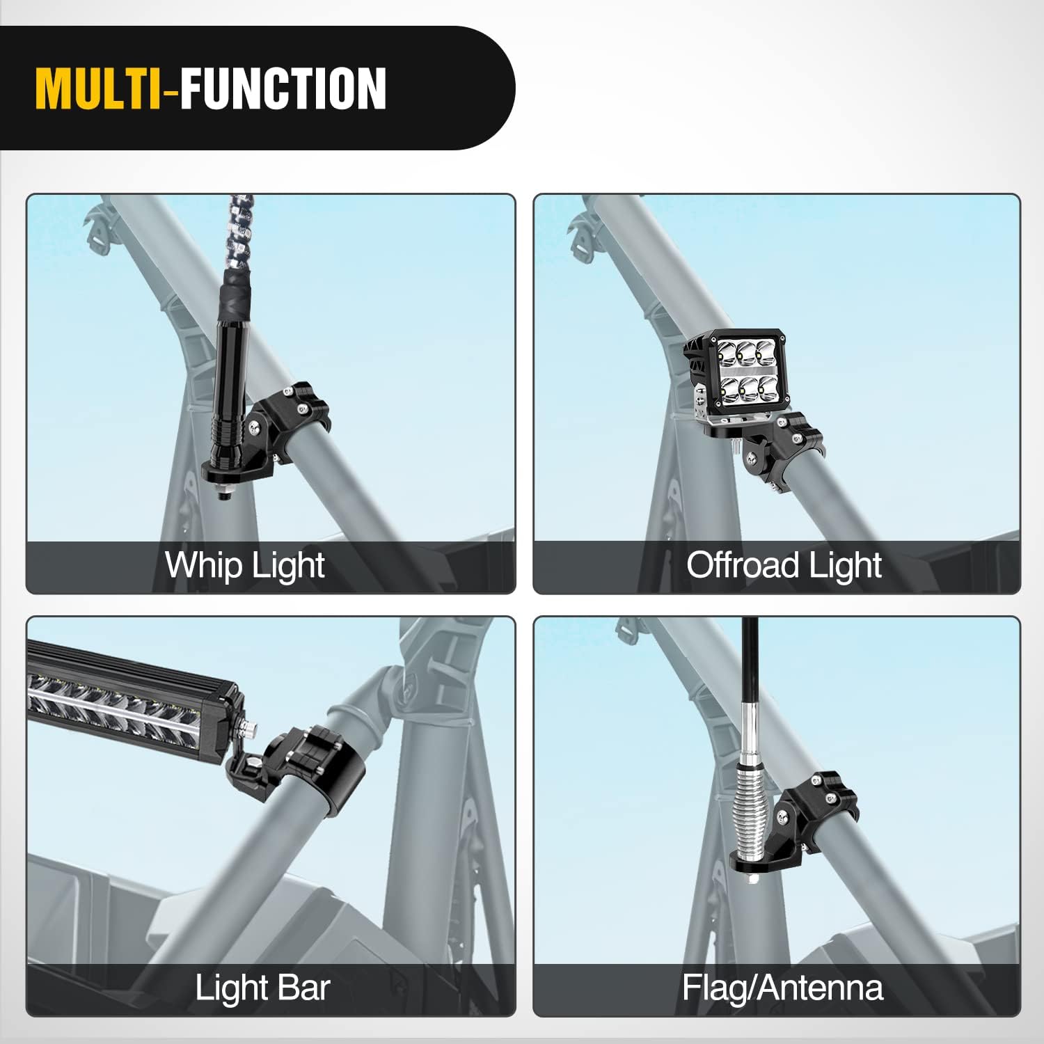Thumbnail 6 de Nilight UTV Flag Antenna Whip Light Mounting Bracket (Adjustable, Heavy-Duty Steel) for 1.5–2 inch Roll Cages