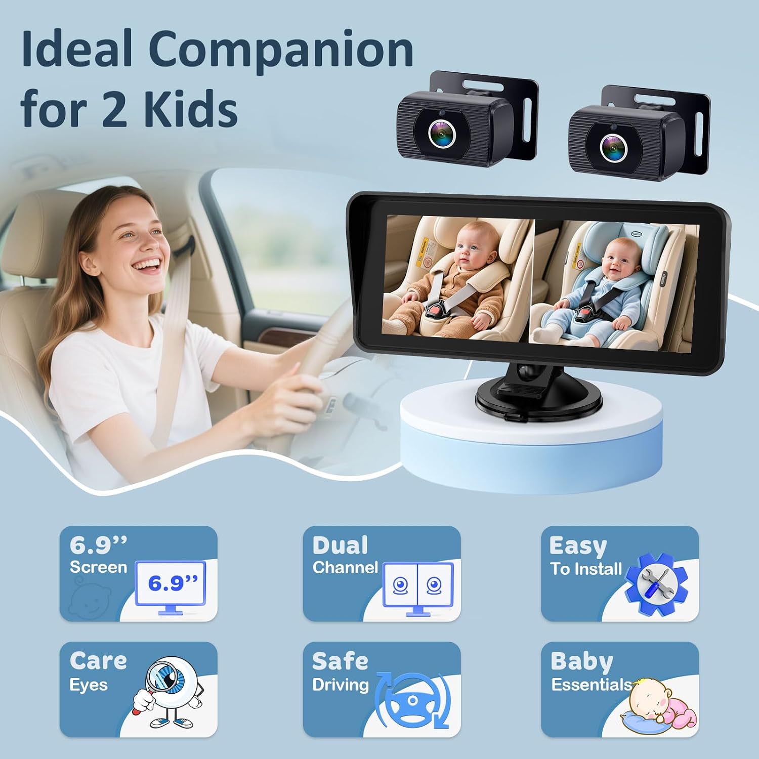 Thumbnail 2 de Tomoia 6.9-inch baby car camera 1080p rear-facing