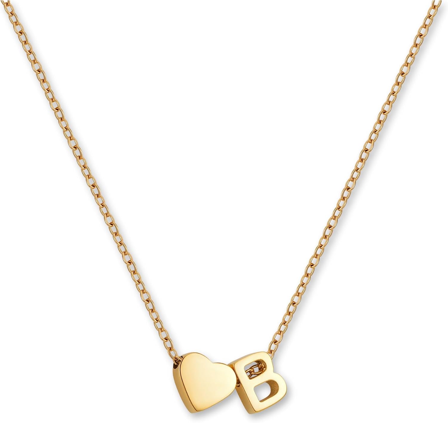 Detalle de GD GOOD.designs EST. 2015 Collier lettre et cœur – acier inox 316L plaqué or 18K, réglable 42–47 cm