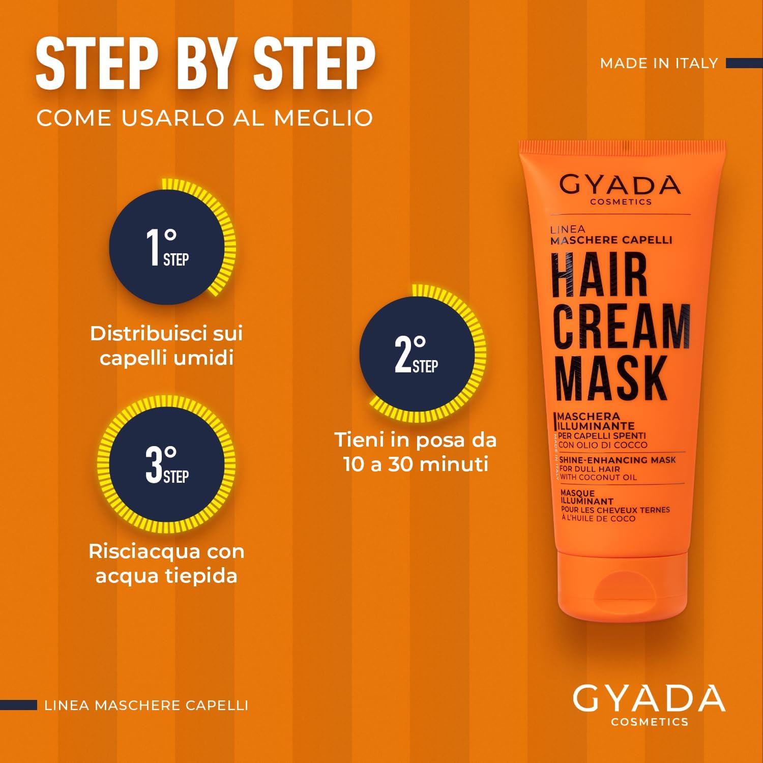 Detalle 2 de GYADA COSMETICS Maschera Capelli Illuminante e Rivitalizzante con Olio di Cocco e Avocado, 200 ml
