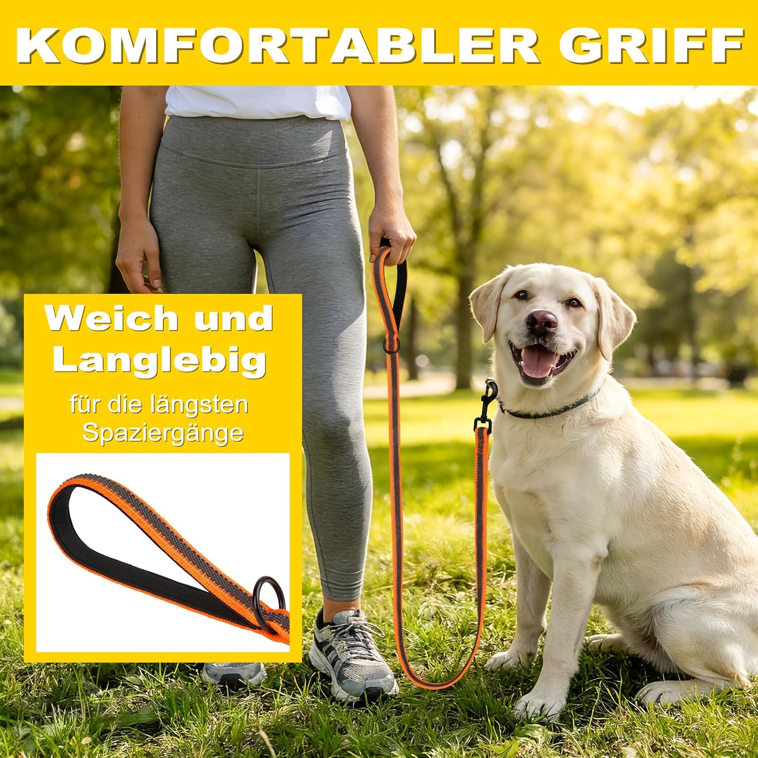 Thumbnail 2 de X XBEN Gumierte reflektierende Hundeleine 20 mm – 2,2 m mit bequemen Griff (Nylon), Orange