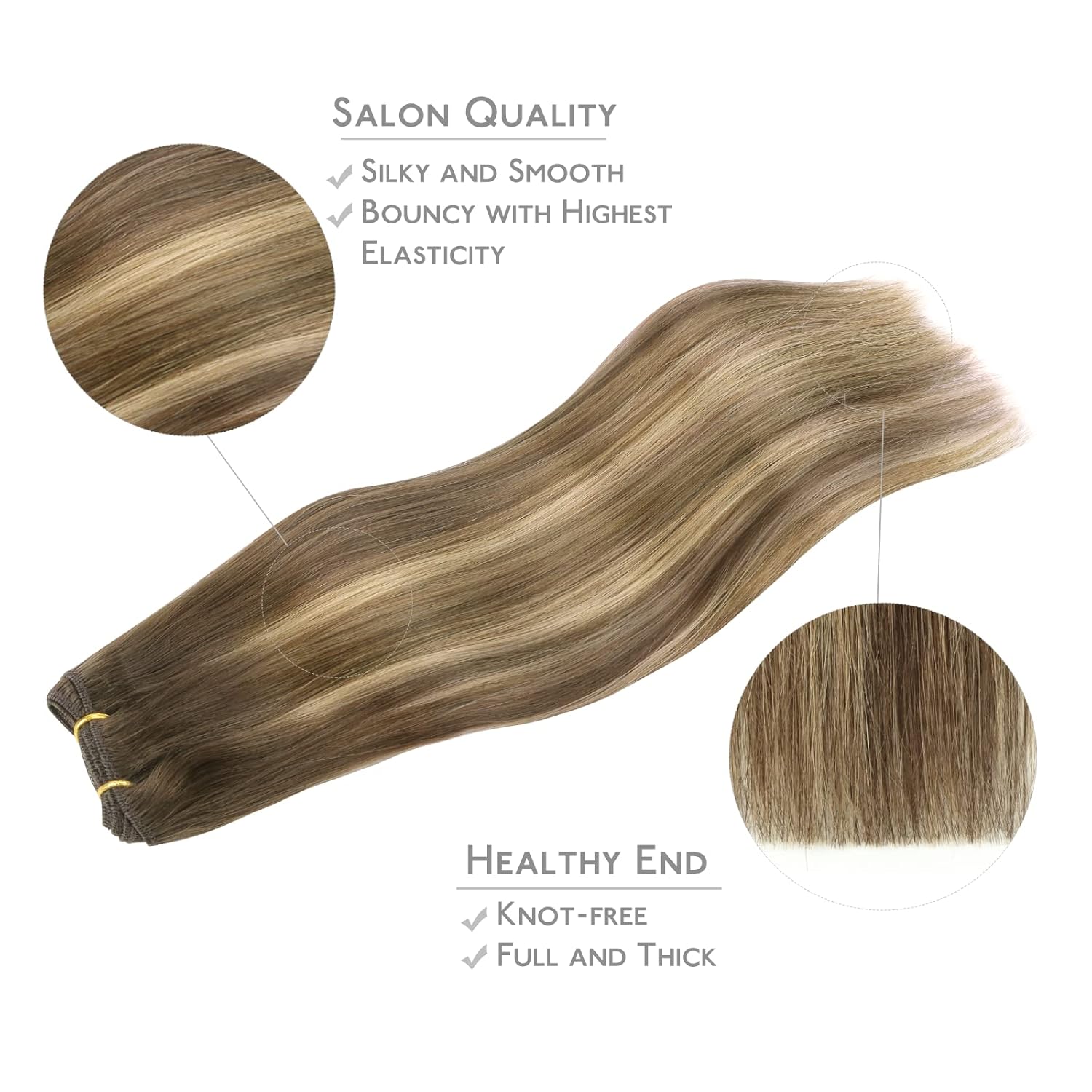 Thumbnail 4 de WENNALIFE Sew In Hair Extensions Real Human Hair – 20 Inch, Balayage Chocolate Brown to Caramel Blonde