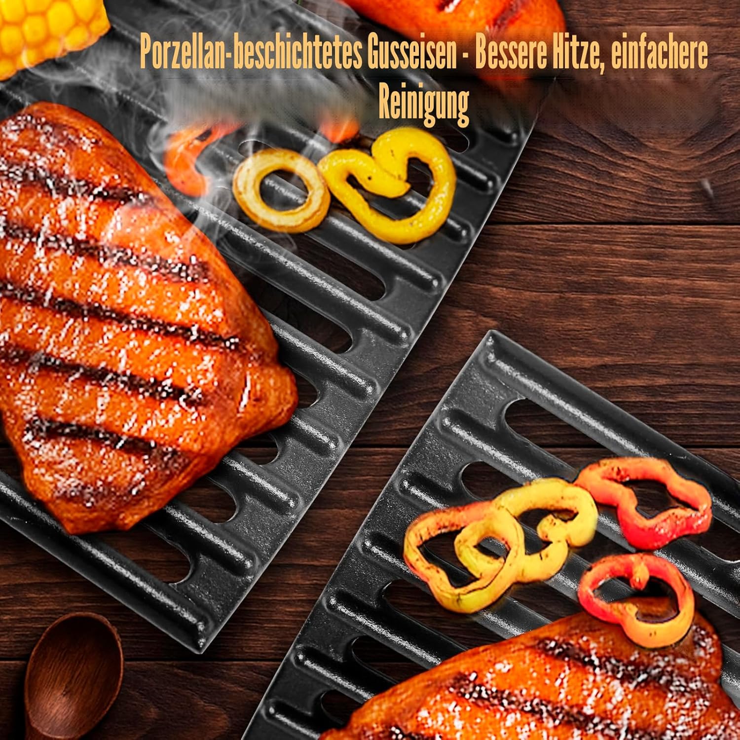 Detalle de GFTIME 32 x 48 cm Gusseisen Grillrost-Set für Enders Urban, Urban Pro, Explorer und Explorer Pro – 2 Stück
