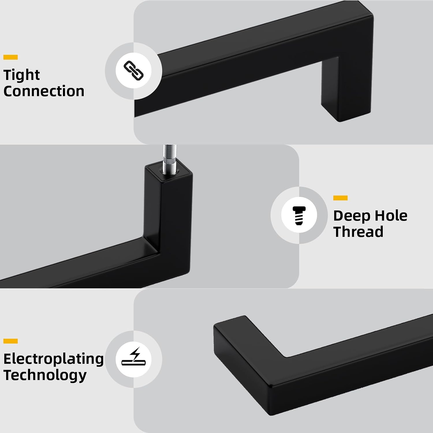 Thumbnail 3 de Goldenwarm 20 Pack Black Square Kitchen Cupboard Handles, 160mm Hole Centres – 170mm Length