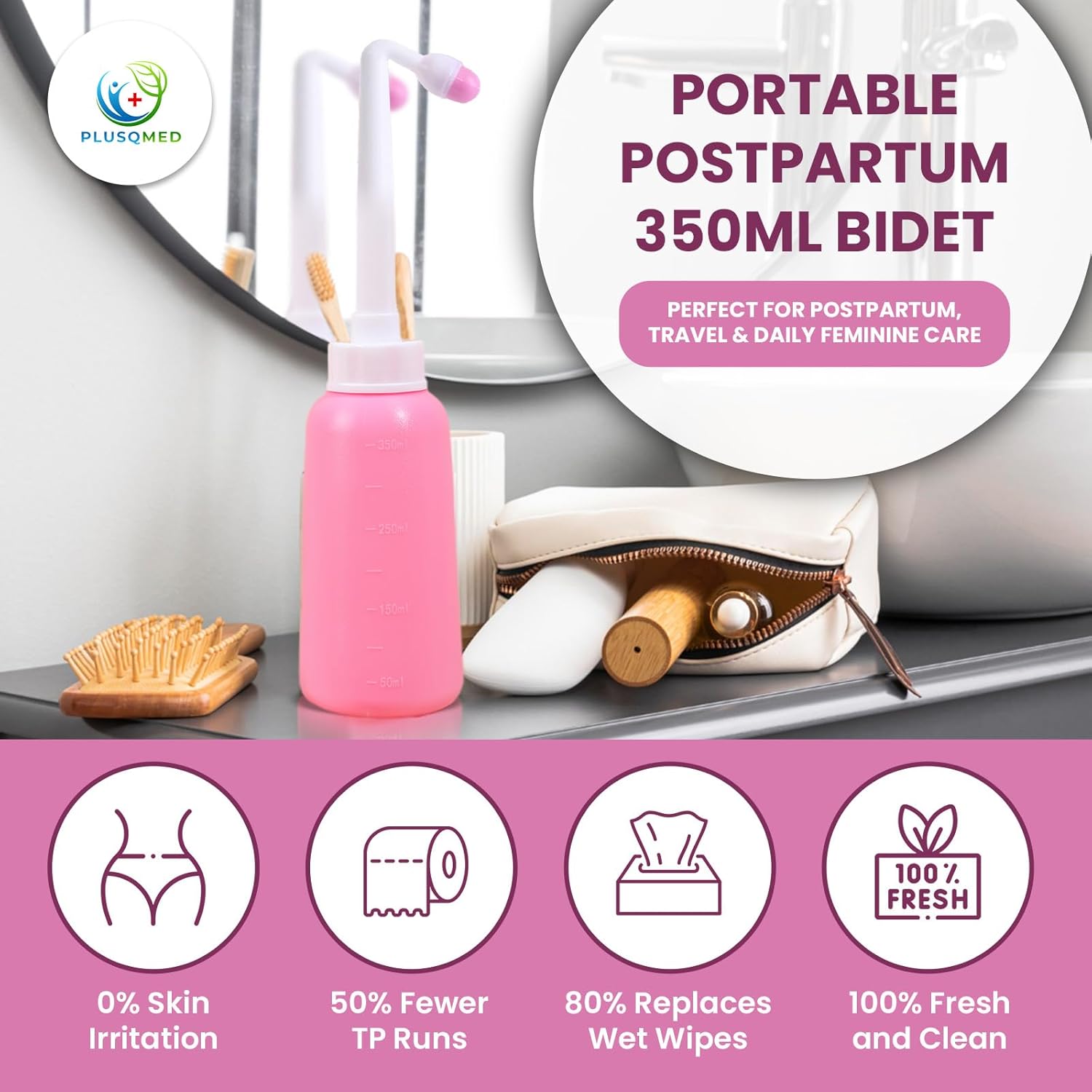 Thumbnail 3 de Peri Bottle for Postpartum Care – 350ml Portable Bidet Bottle with 1 Nozzle Stored Inside
