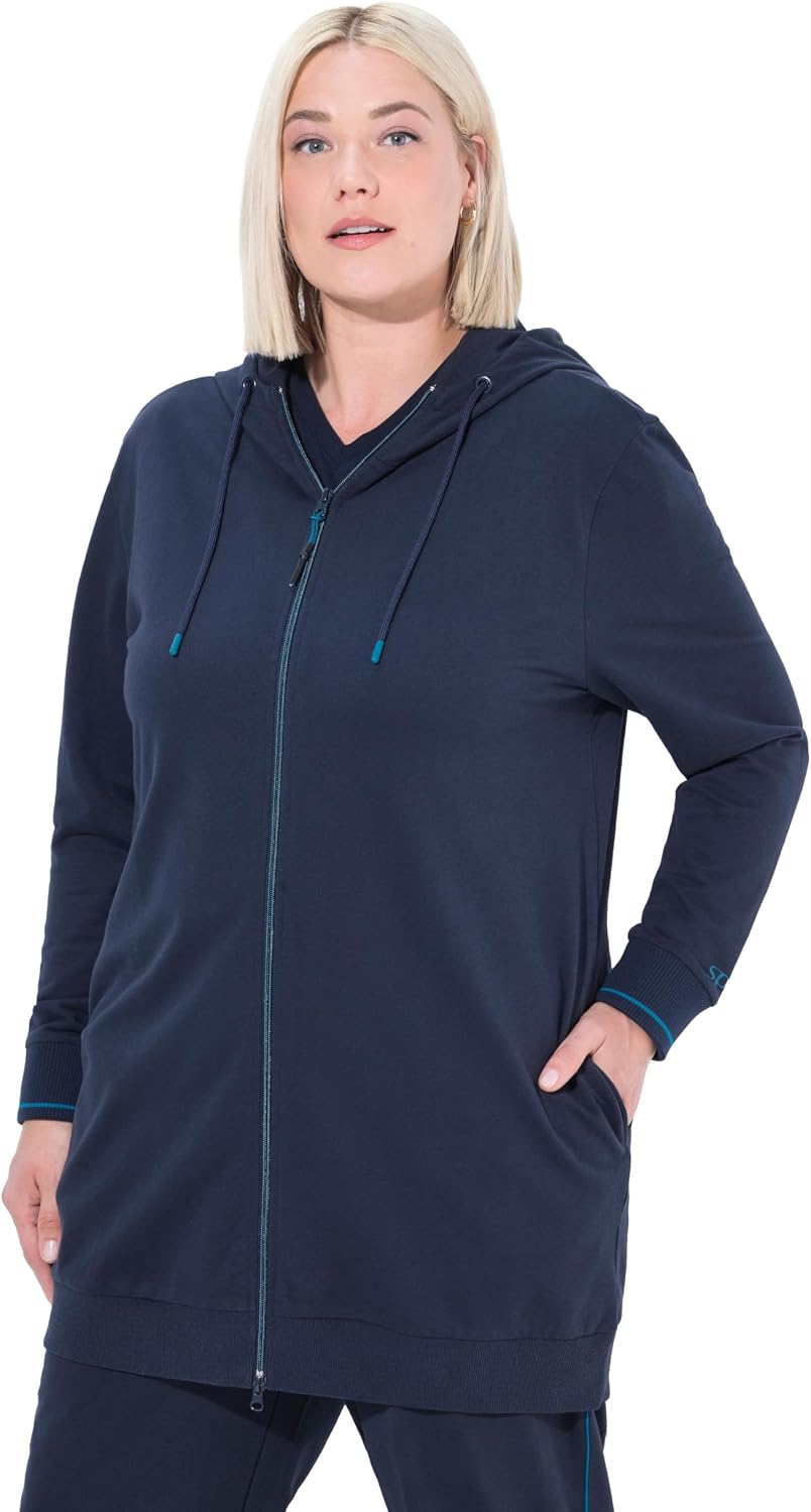 Detalle de Ulla Popken Sweatjacke Lang Accent – Veste de survêtement longue pour femme grande taille (Lot de 1)