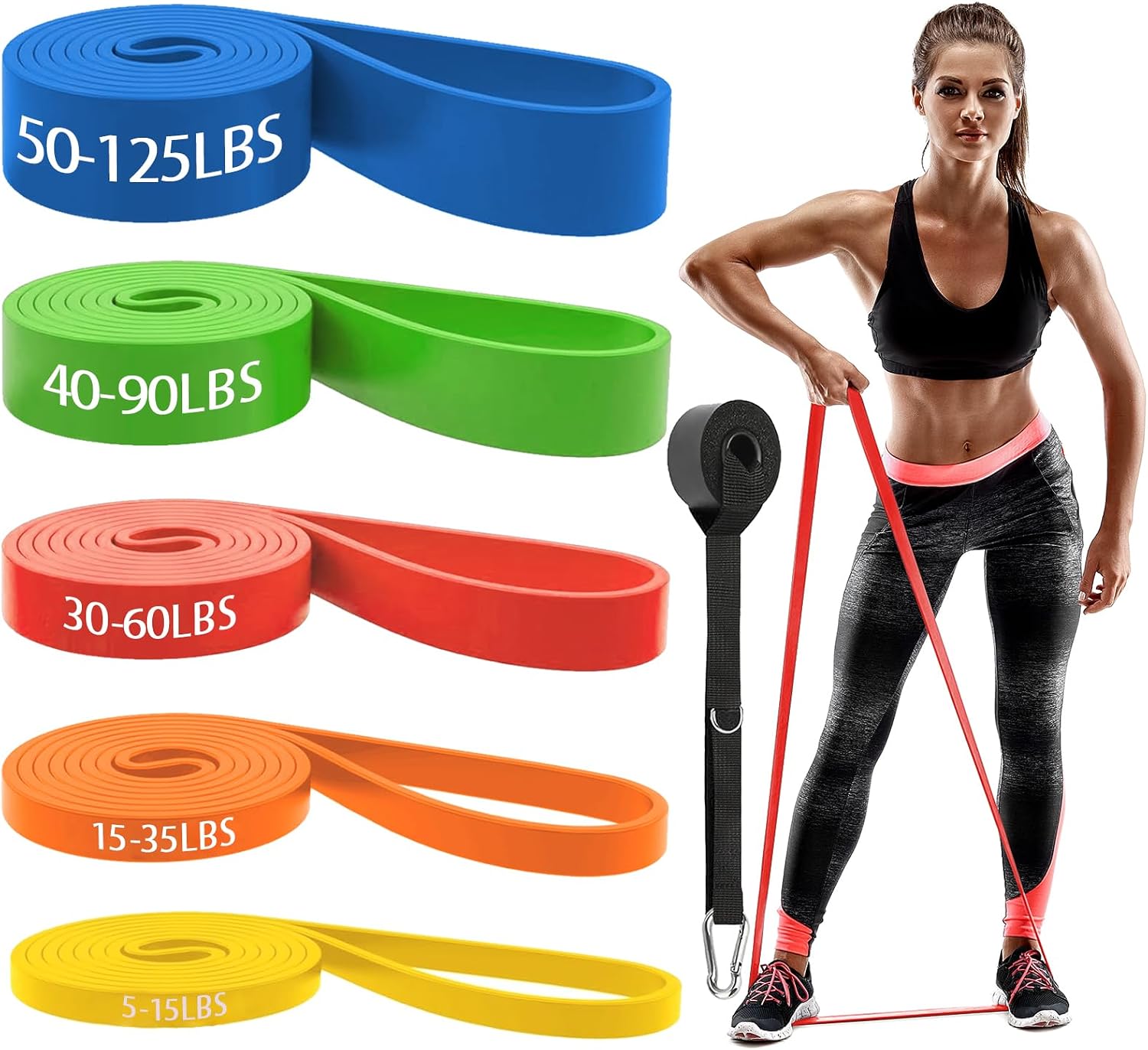 Detalle de K.CINE Resistance Bands Workout Set with 5 Resistance Levels and Door Anchor
