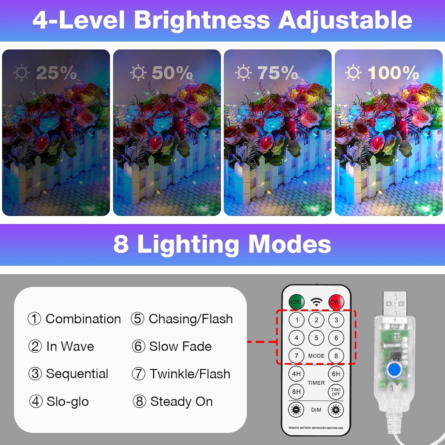 Detalle 2 de LED Lichterkette 100 LEDs USB