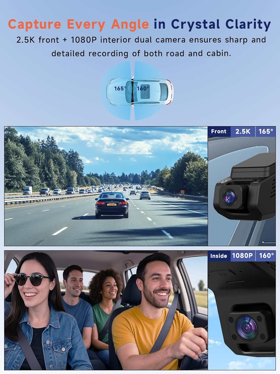Detalle 1 de Veement GT803 2.5K+1080P dual dash cam
