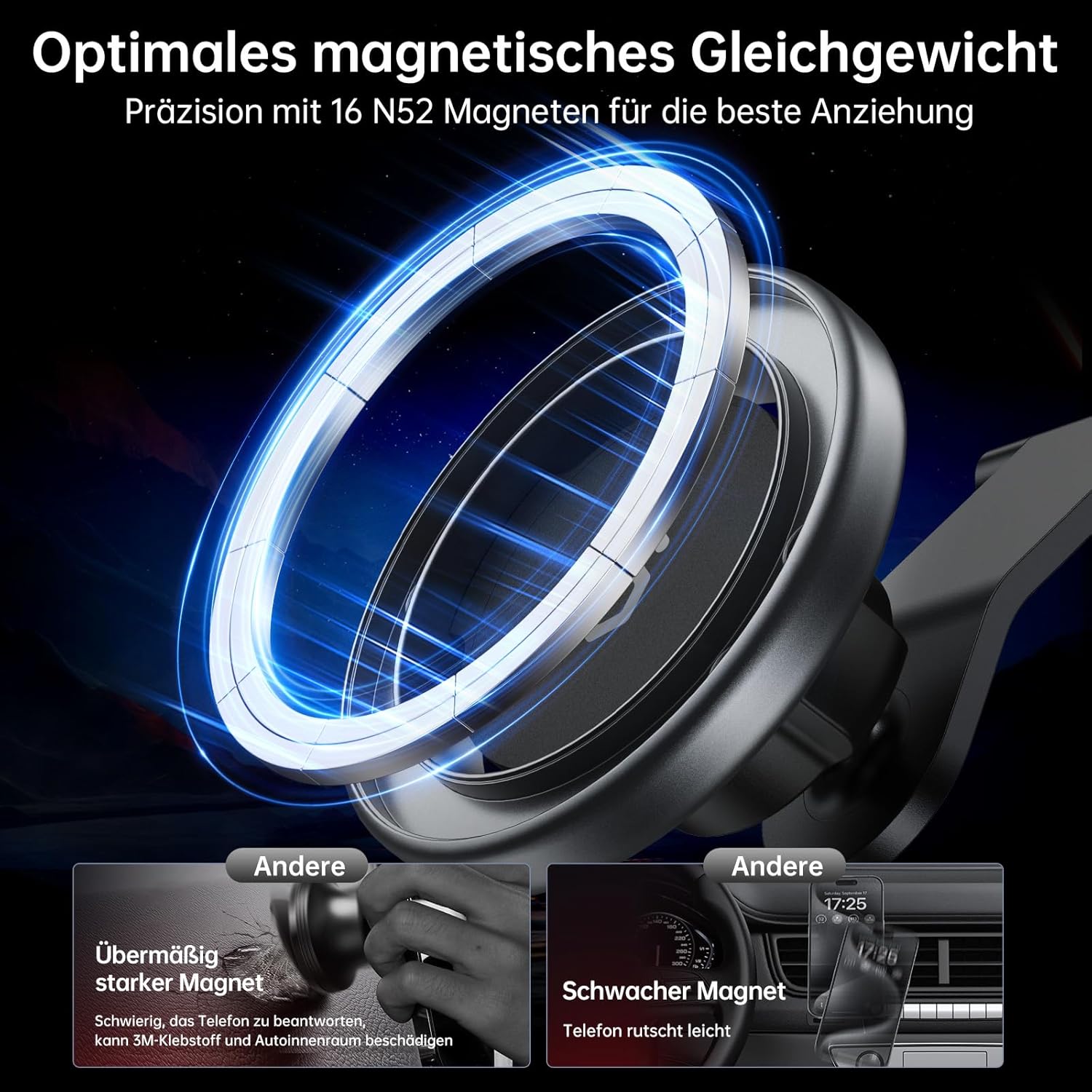 Detalle de SYNCWIRE MagSafe Handyhalterung fürs Auto mit Magnet und 3M-VHB-Klebefläche (für iPhone 13–17 und weitere Geräte)