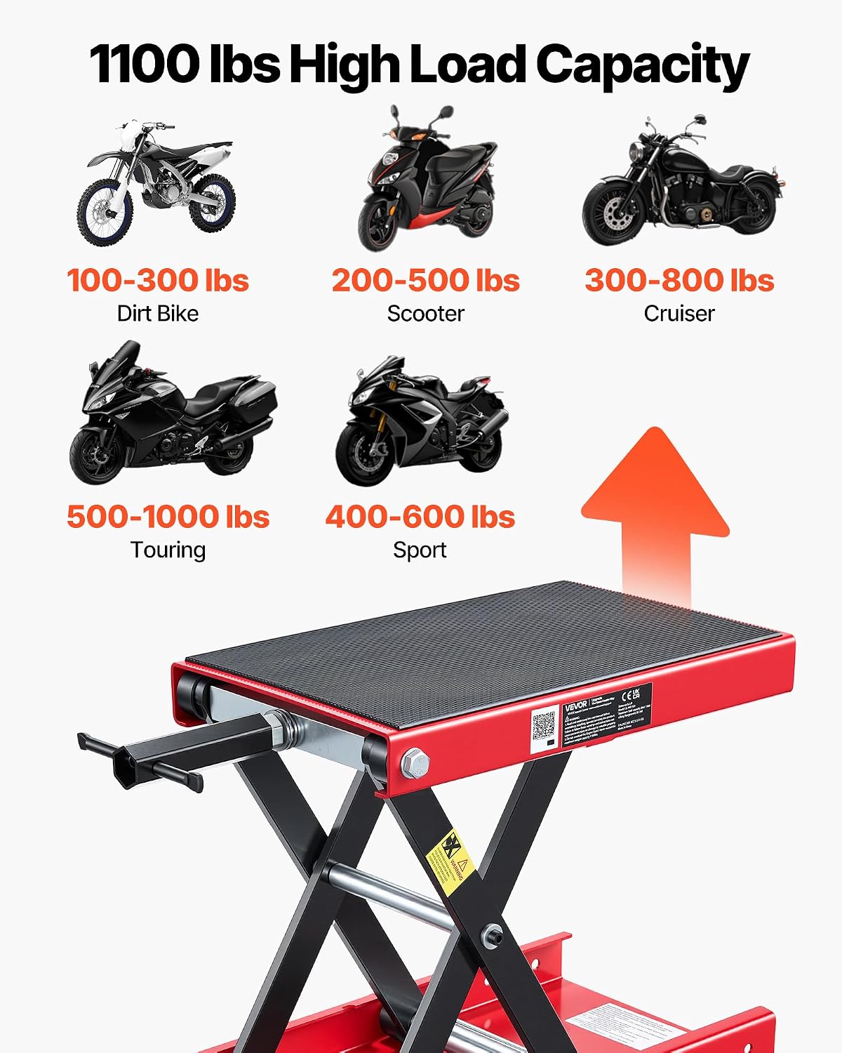Thumbnail 1 de VEVOR Motorcycle Lift: 1100 lbs Scissor Lift with Wide Deck and Lock Pin