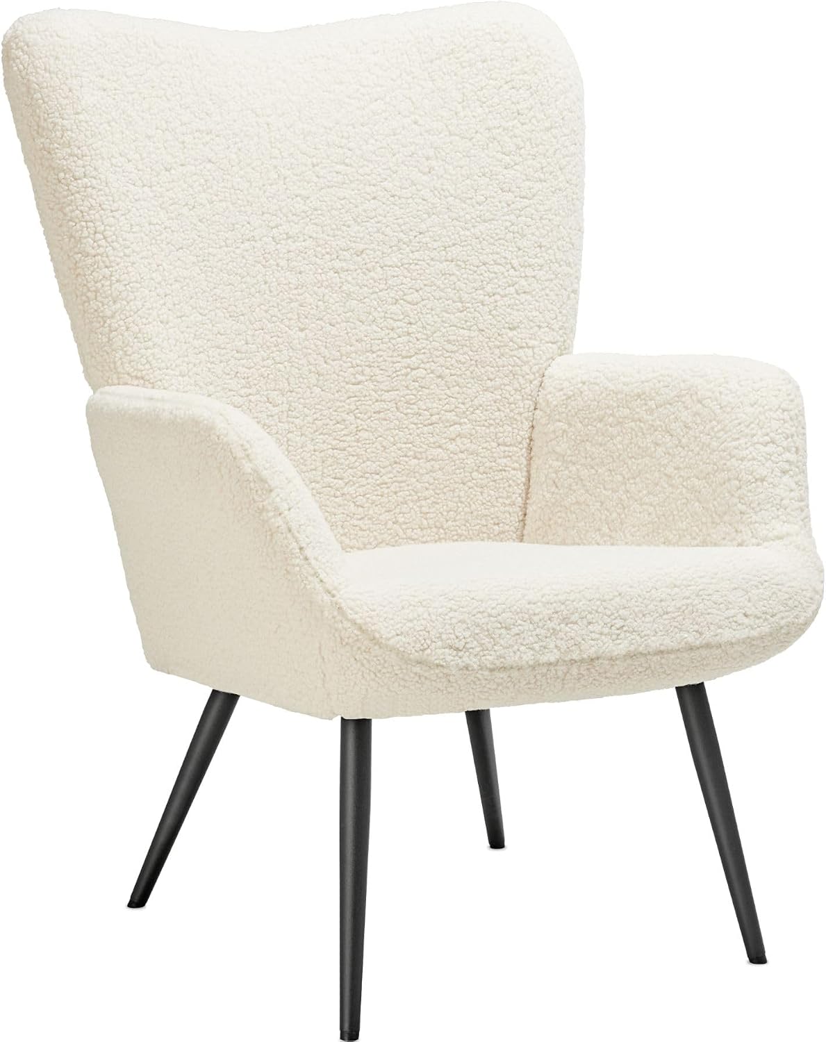 Detalle de tectake Hygge 405057 fåtölj i bouclé med ergonomiskt ryggstöd och svarta stålben