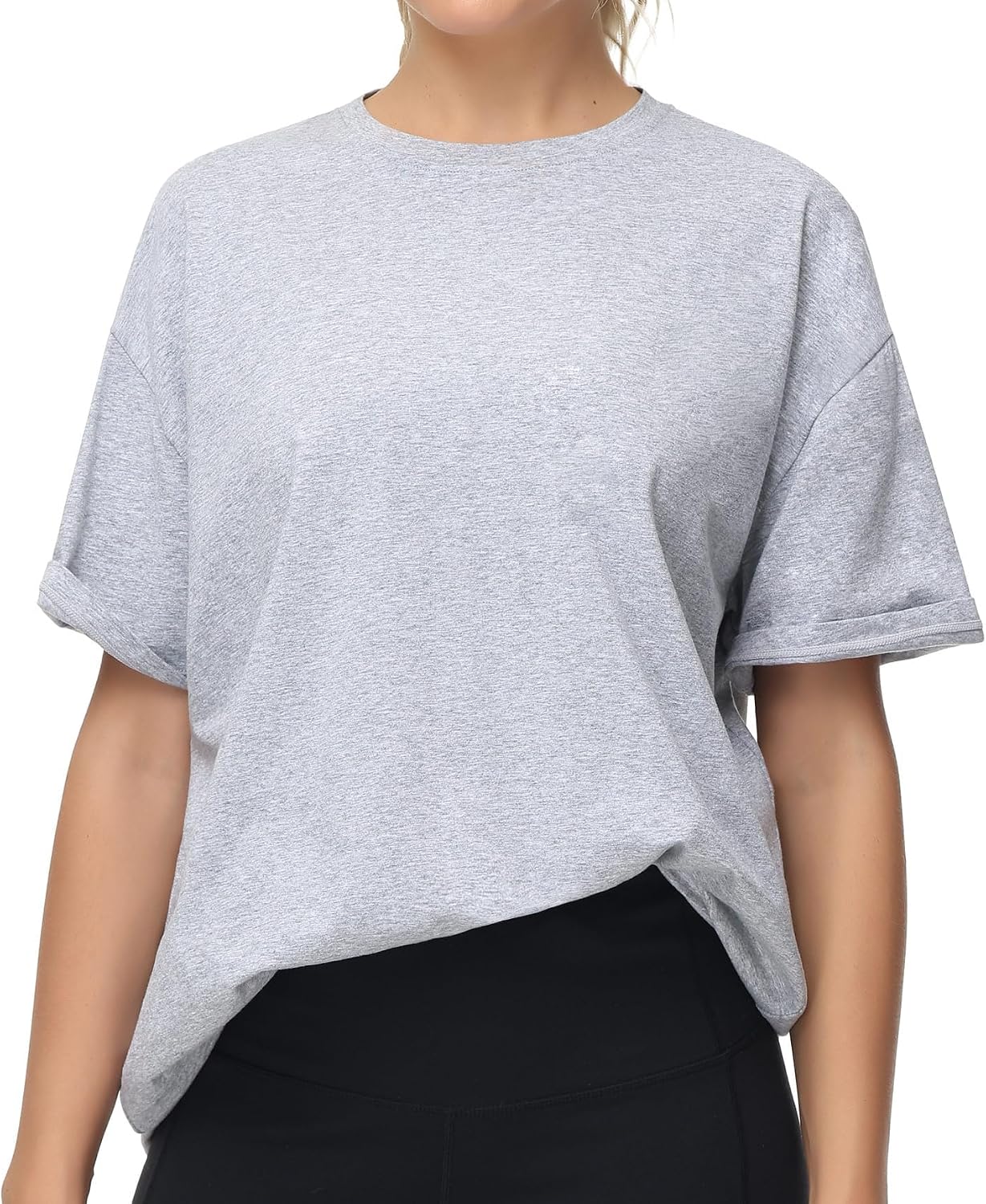 Detalle de THE GYM PEOPLE Damen T-Shirt mit Rundhalsausschnitt – kurzarm, lockere Passform
