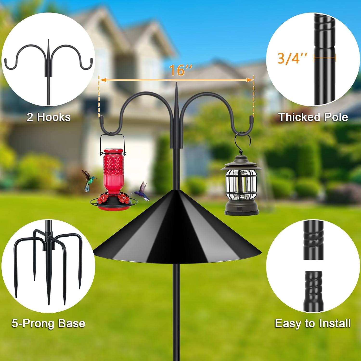 Detalle 2 de FEED GARDEN LX-5MYGSGSSZ-92IN-1 Shepherd’s Hook with Double Hooks and 19-Inch Baffle