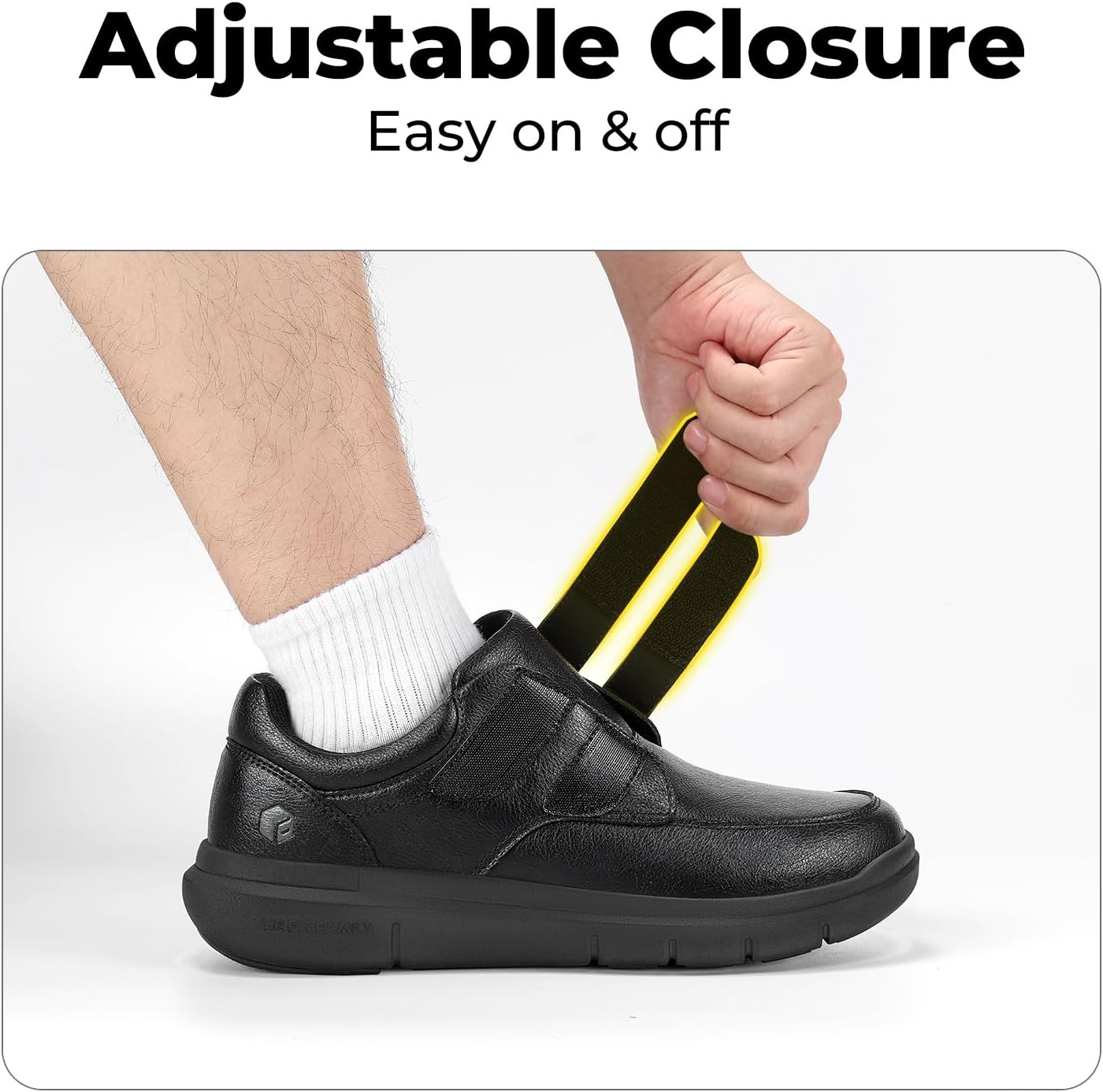 Detalle de FitVille Extra Weit Herren Lederschuhe mit Klettverschluss – Leichte Freizeitschuhe, Gr.40–50