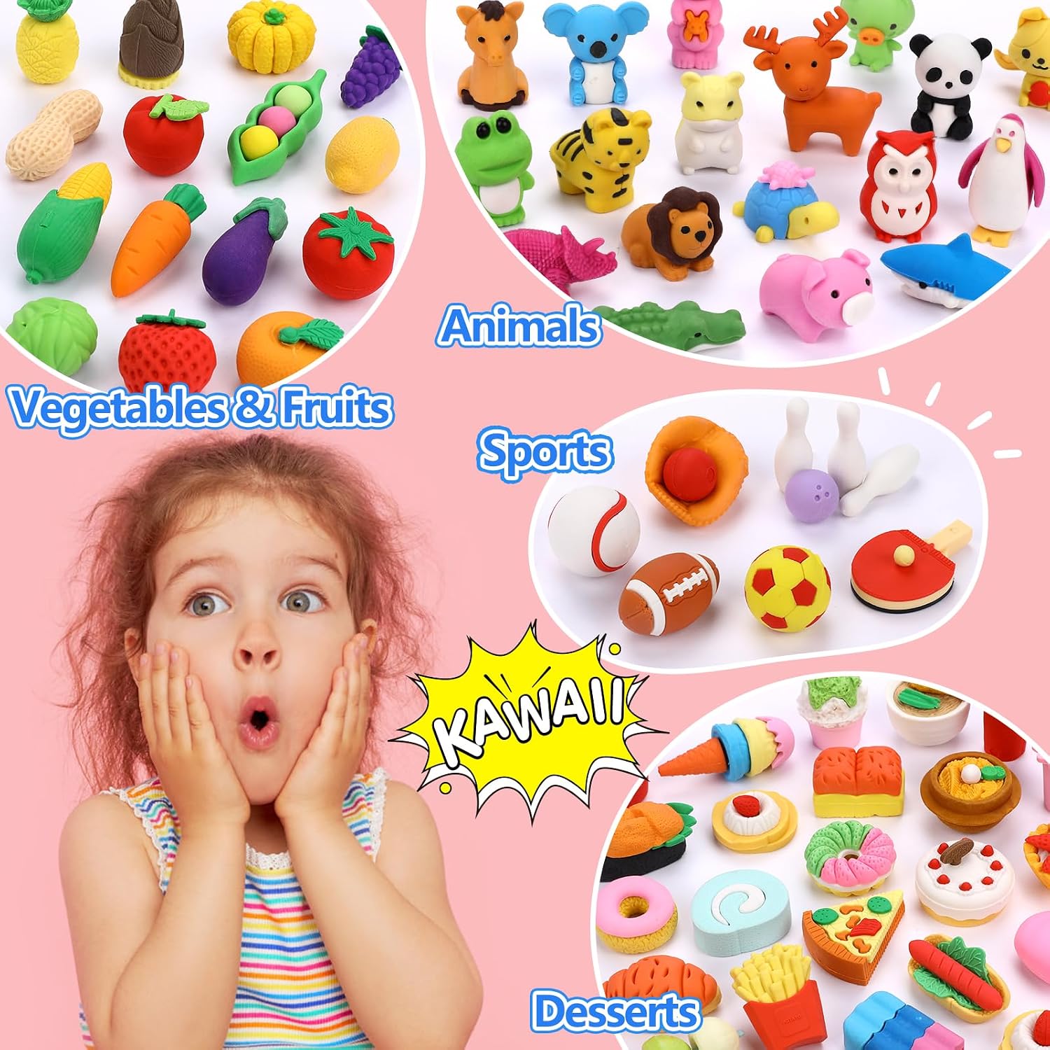 Thumbnail 5 de HINZER 100 Pack Animal Erasers for Kids (3D Puzzle Erasers) for Classroom Rewards & Prizes