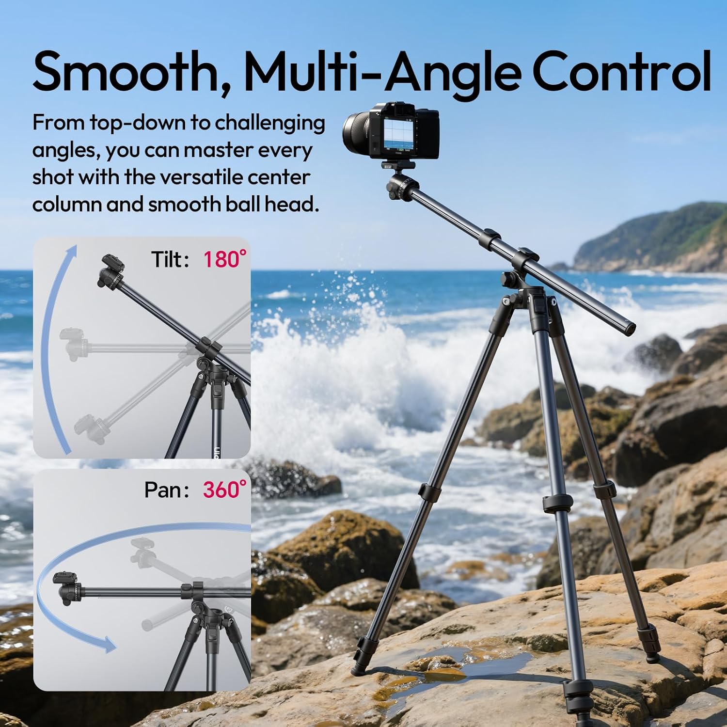 Thumbnail 3 de Trépied photo ULANZI TT59 175 cm : colonne centrale rotative 360° et rotule, tête orientable pour DSLR, caméscope et smartphones