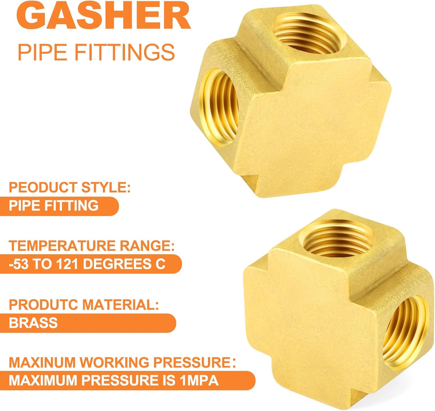 Detalle 2 de GASHER Messing 4-Wege Rohrverschraubung (Barstock) – 5er-Set, BSP Female, 1/8
