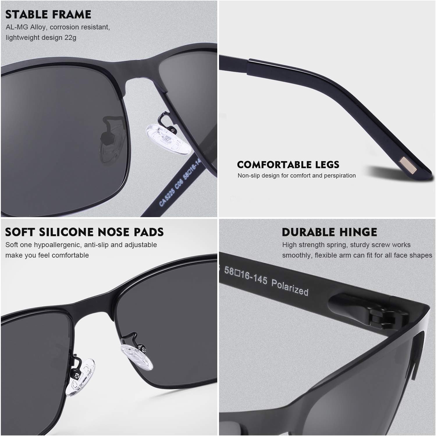 Thumbnail 6 de CARFIA Polarisierte Herren Sonnenbrille Metallrahmen UV400