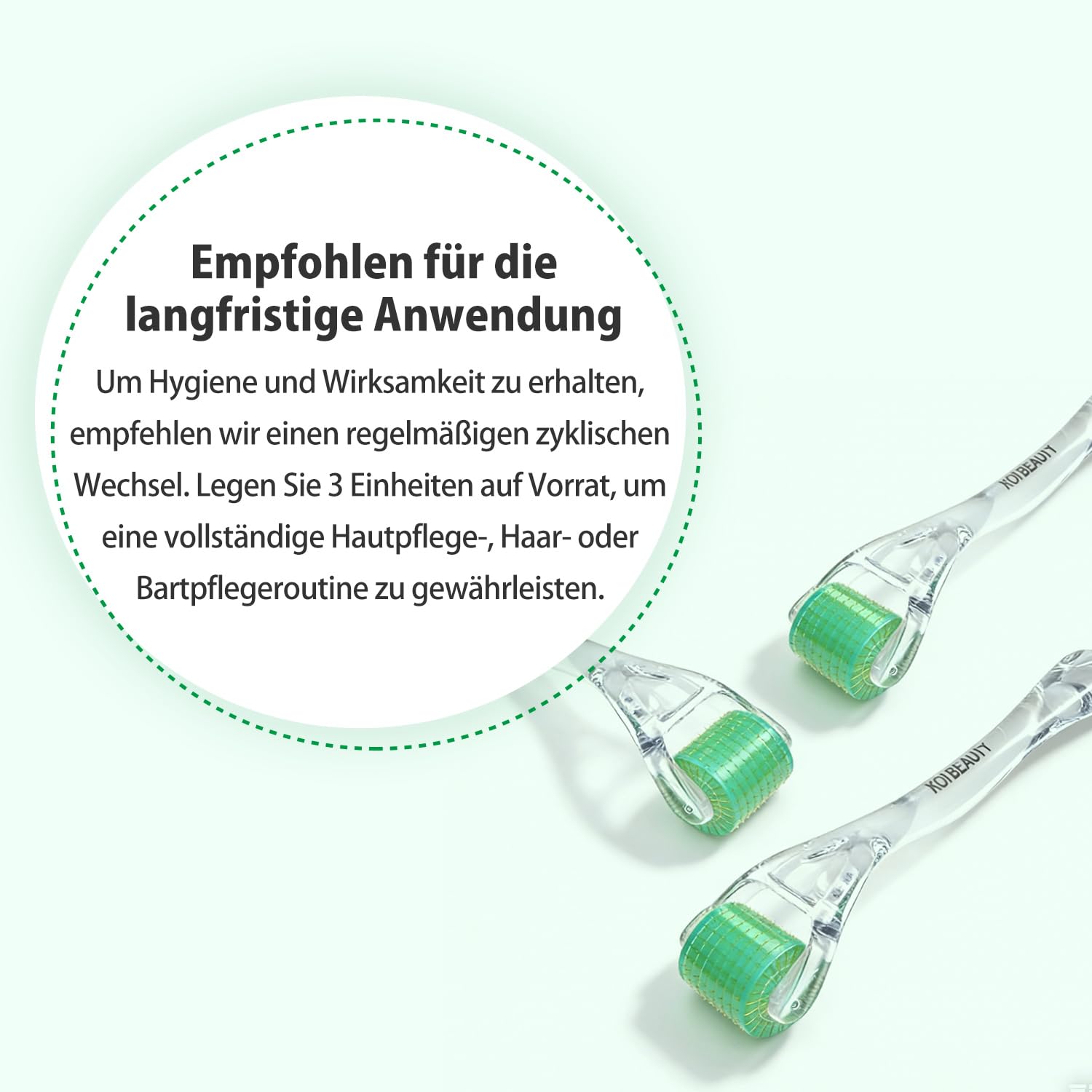 Detalle de KOI BEAUTY Derma Roller 0,5 mm – Microneedling-Roller mit 200 echten Nadeln für Gesicht, Bart und Kopfhaut (zuhause)