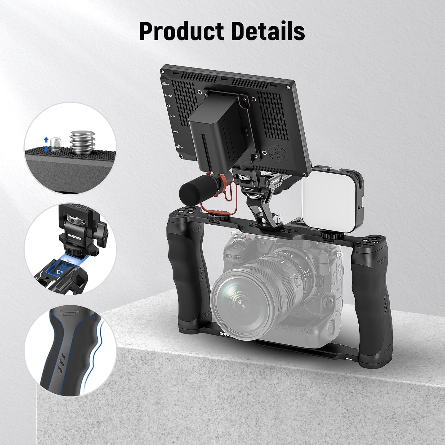 Thumbnail 3 de NEEWER Universal Camera Cage with Top Handle, Cold Shoe Monitor Mount & Dual Handgrips (CA016T+MA006)