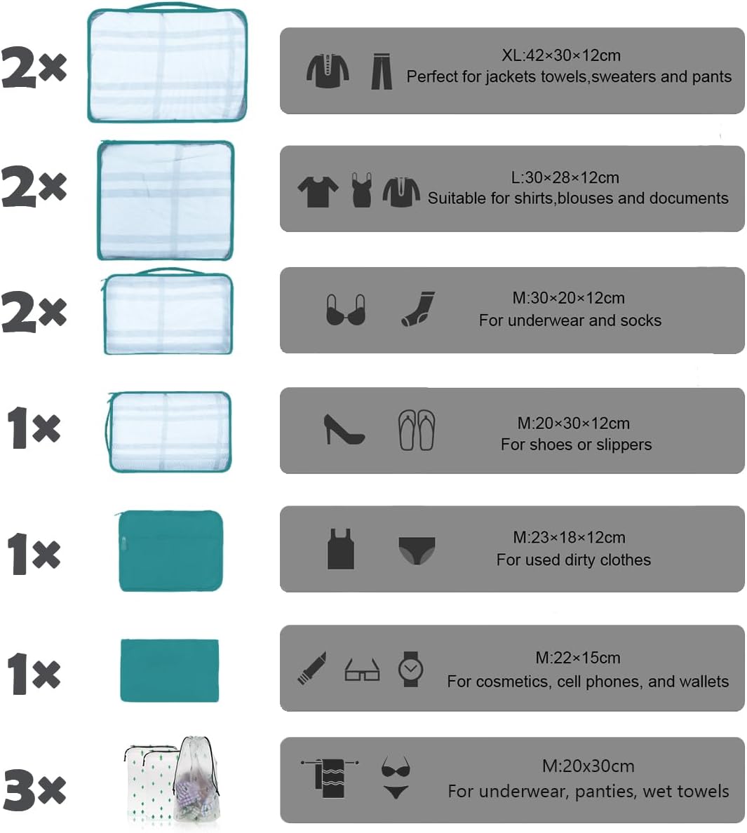 Thumbnail 3 de 12 PCS Packing Cubes 12Pcs Sky Blue