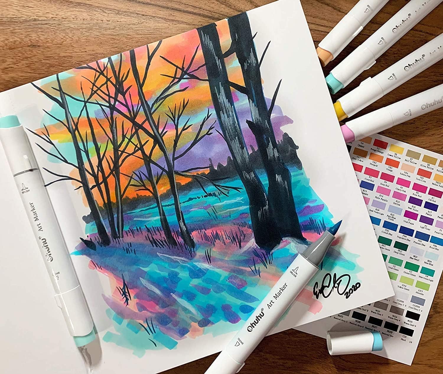 Detalle de Ohuhu Marker Sketchbook (Square 21×21cm) 200GSM Acid-Free Paper, 156 Pages with PU Hardcover