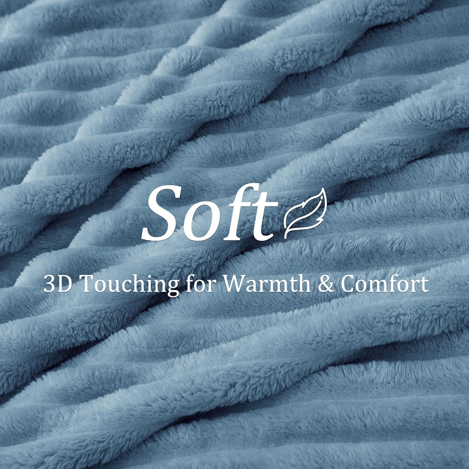 Detalle de BEDELITE Fluffy Fleece Throw Blanket with Stripes – Light Blue, Throw Size