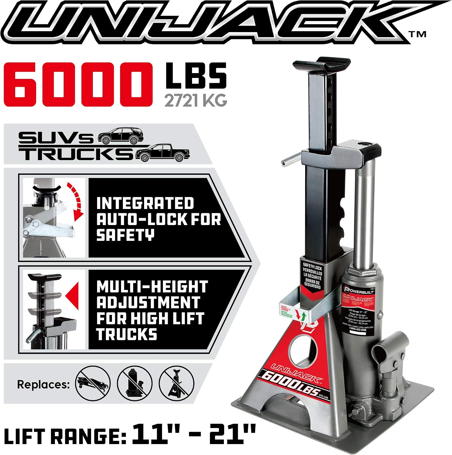 Detalle de Powerbuilt 3 Ton Bottle Jack and Jack Stands (All-in-One) 620471, 6,000 lb capacity