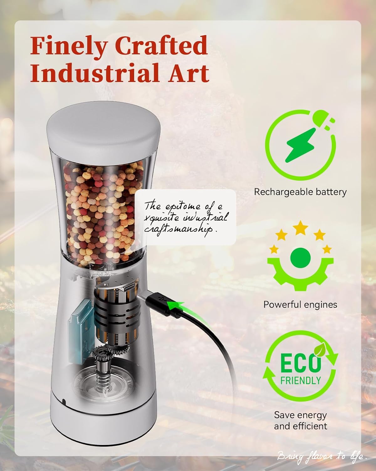 Detalle de Electric Salt and Pepper Grinder Set with Storage Base (Stainless Steel, Rechargeable, Adjustable Coarseness)