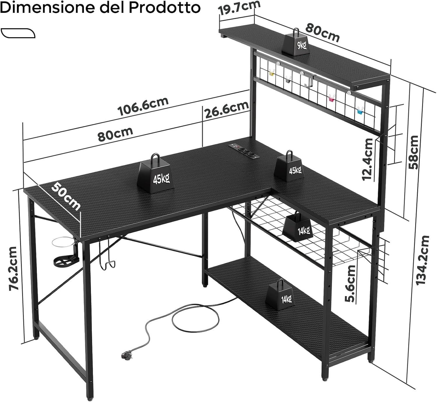 Detalle de Bestier Scrivania L angolare 106,5 cm con LED