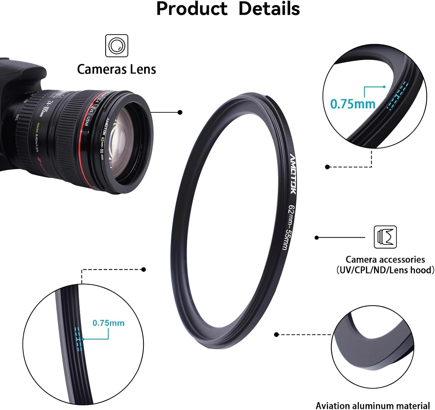 Thumbnail 2 de AMOTOK 62mm to 55mm Lens Adapter