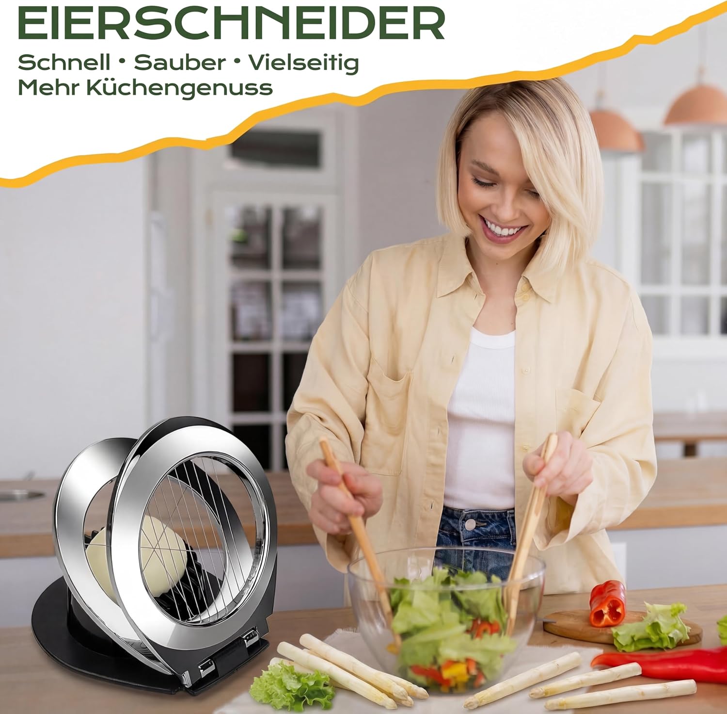 Detalle de BIBURY Eierschneider aus Edelstahl (2-in-1) – Egg Slicer für hartgekochte Eier & mehr
