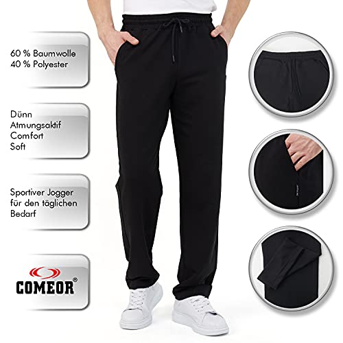 Detalle 2 de COMEOR Jogginghose Herren – Baumwolle Sweathose, lange Sporthose, lockerer Komfort in Schwarz (Größe M)