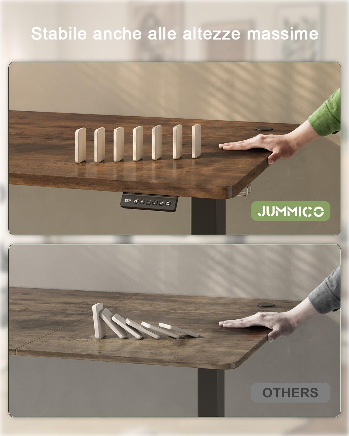 Thumbnail 6 de JUMMICO Scrivania regolabile in altezza con presa USB 80 × 60 cm – ergonomia e design in marrone