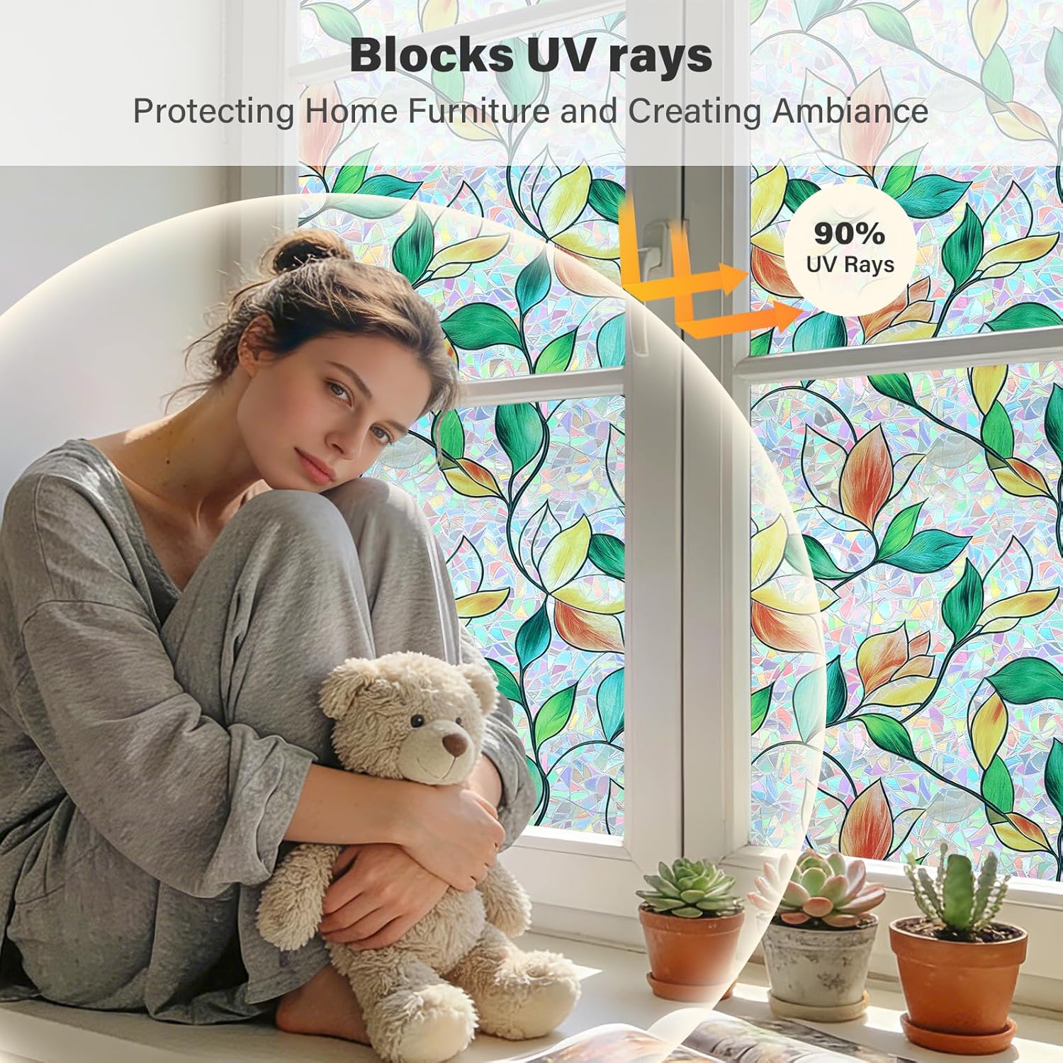 Thumbnail 2 de FINNEZ Fensterfolie – Selbstklebend, Statische Folie, buntes Blätter-Design, 90 x 400 cm